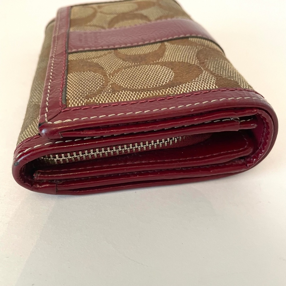 Coach Large Bifold Signature Canvas Burgundy Patent Leather Wallet - Picture 8 of 13